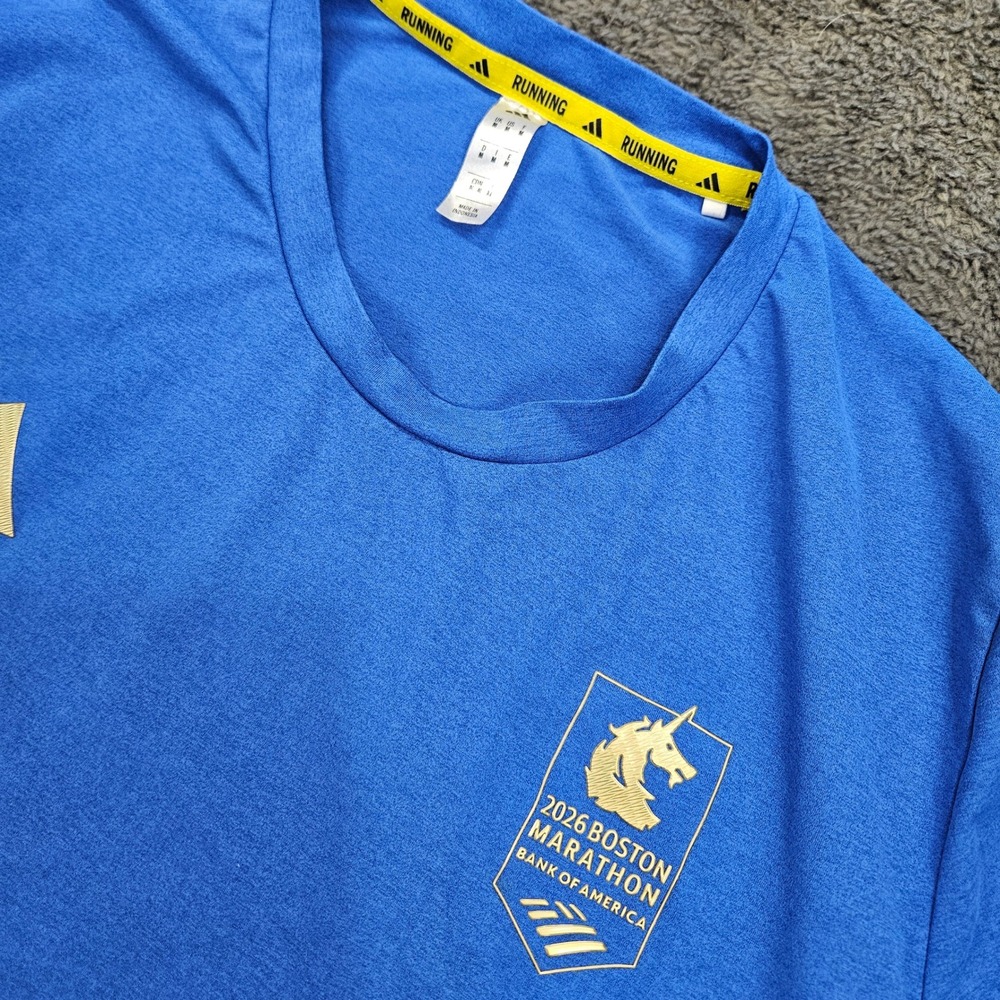 Adidas Boston Marathon 2026 Running Shirt Mens M Blue Short Sleeve Performance